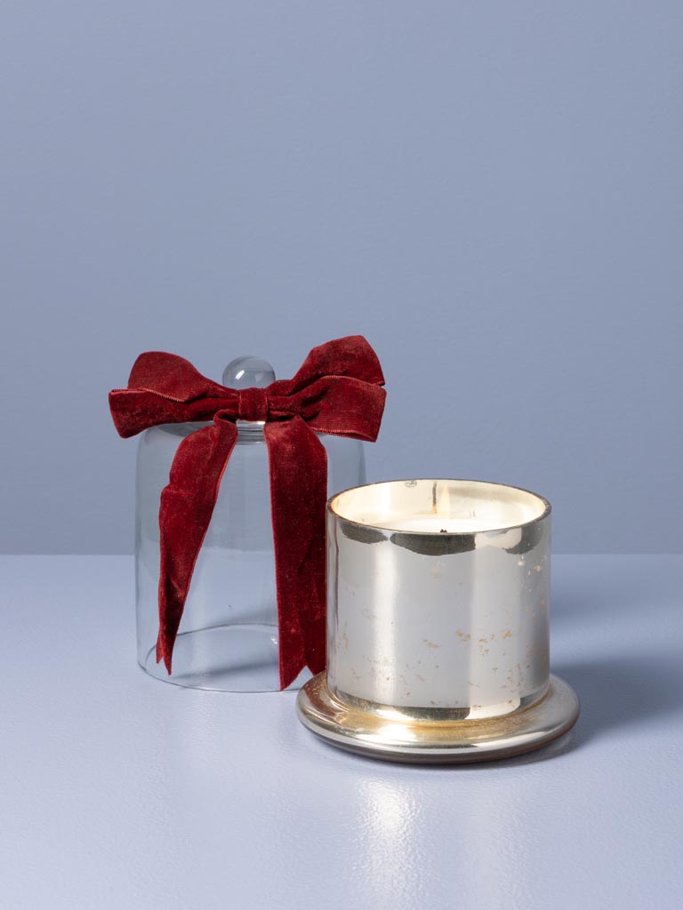 Petite bougie dans cloche en verre et noeud velour - 5