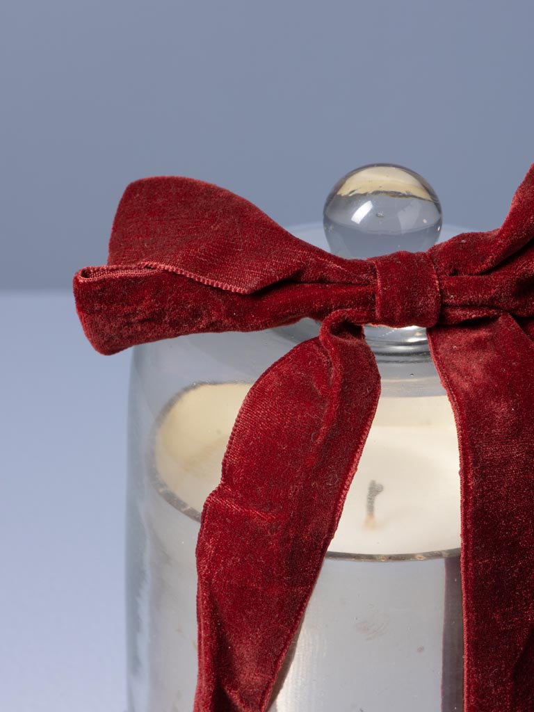 Petite bougie dans cloche en verre et noeud velour - 4