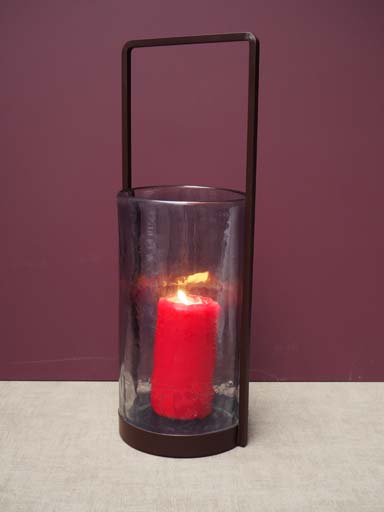 Glass lantern with metal handle