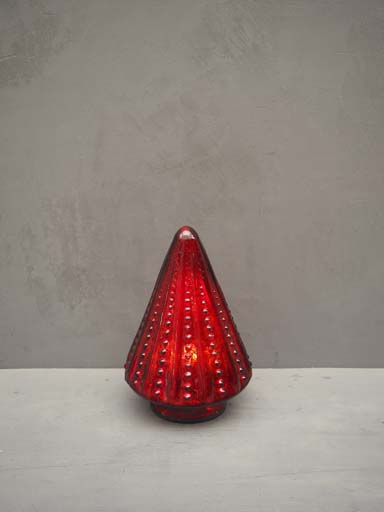Small red glass tree with LED garland