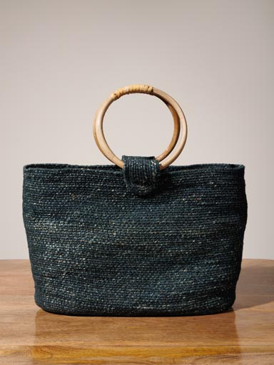 Green hand bag with wooden handles