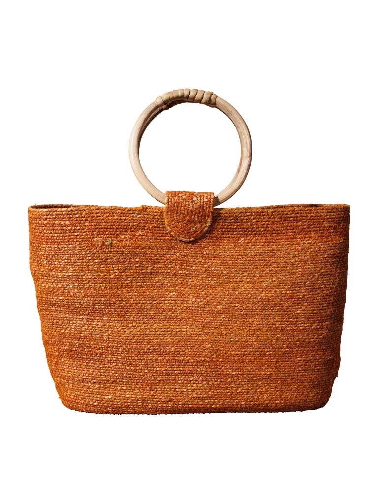 Orange hand bag with wooden handles - 3