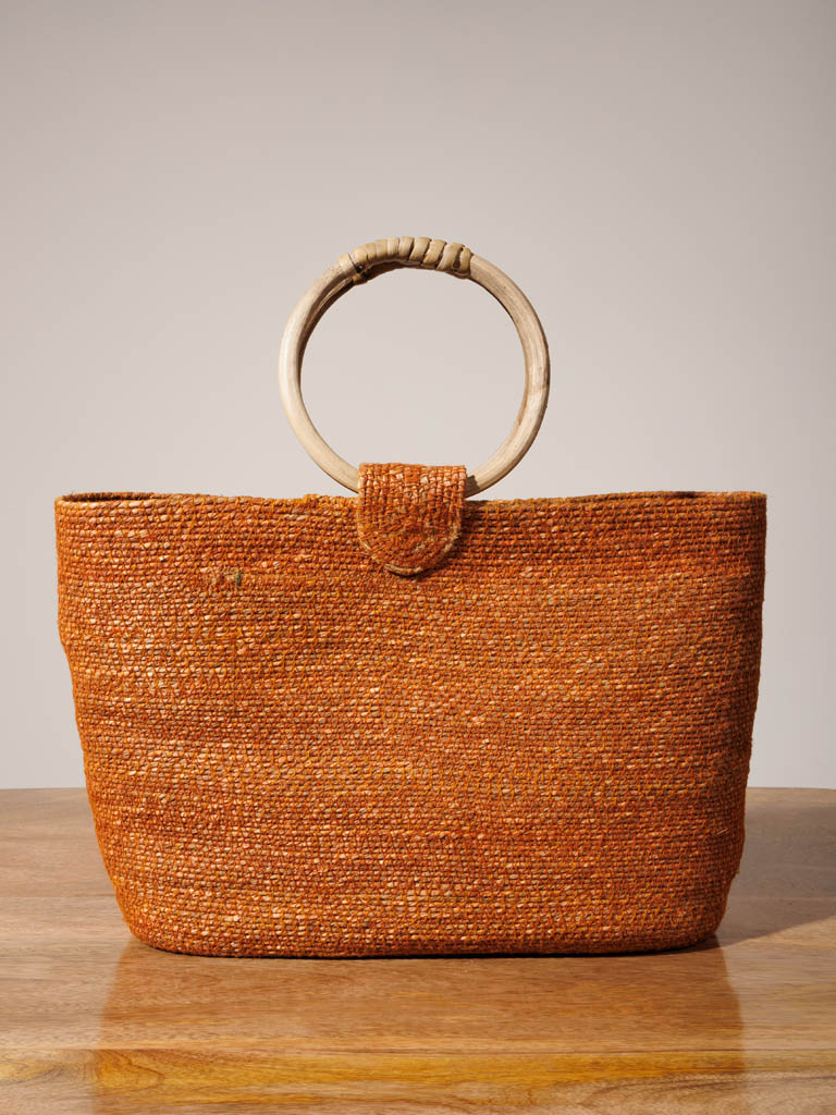 Orange hand bag with wooden handles - 1