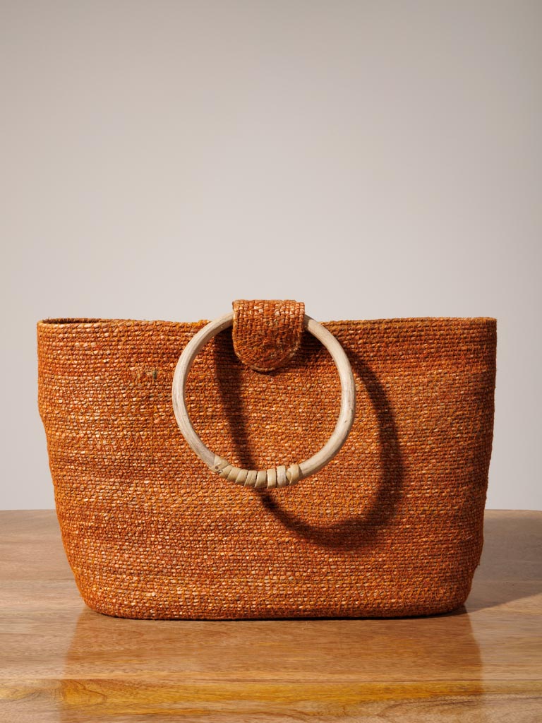 Orange hand bag with wooden handles - 6