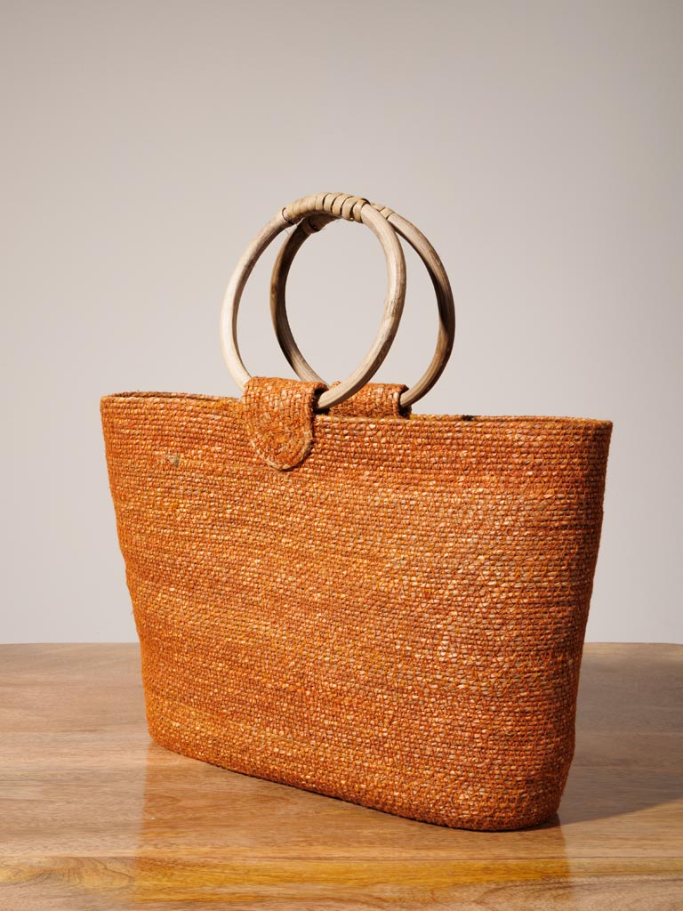 Orange hand bag with wooden handles - 5