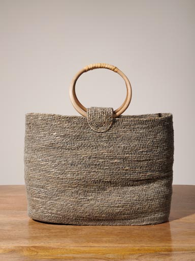 Grey hand bag with wooden handles