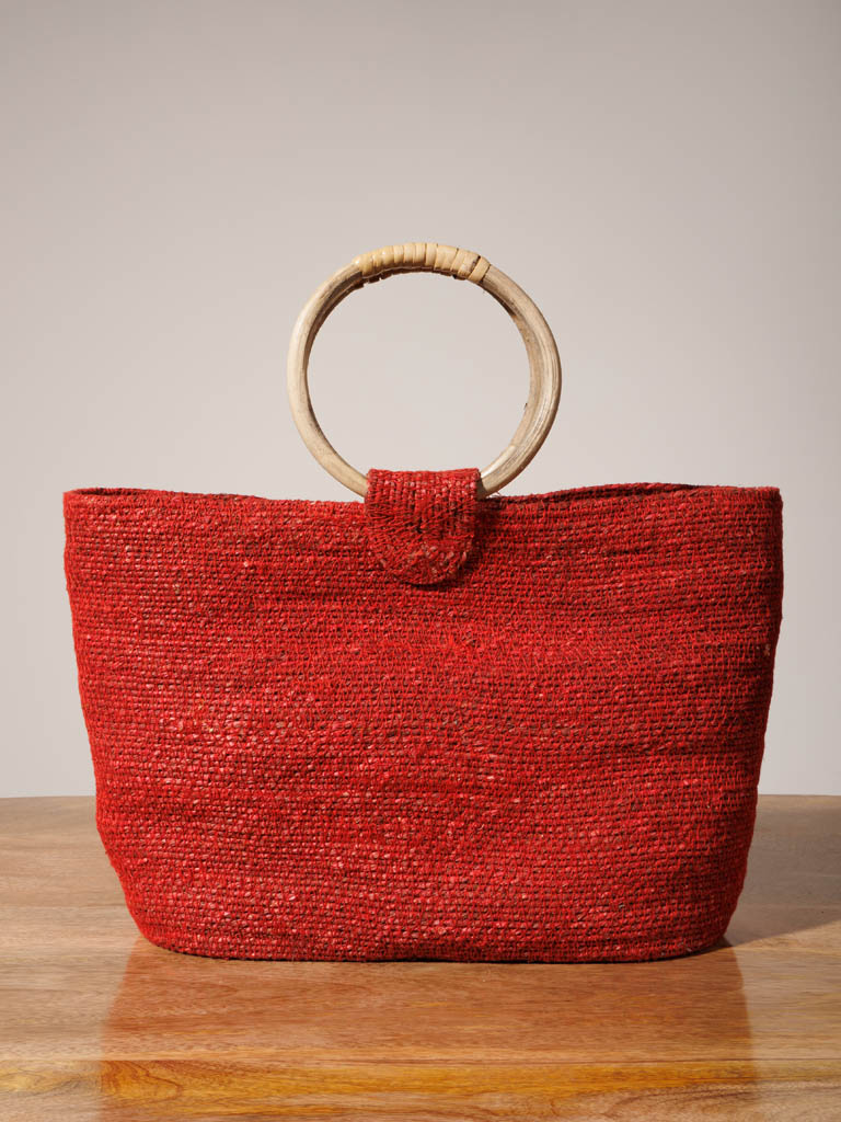 Red hand bag with wooden handles - 1