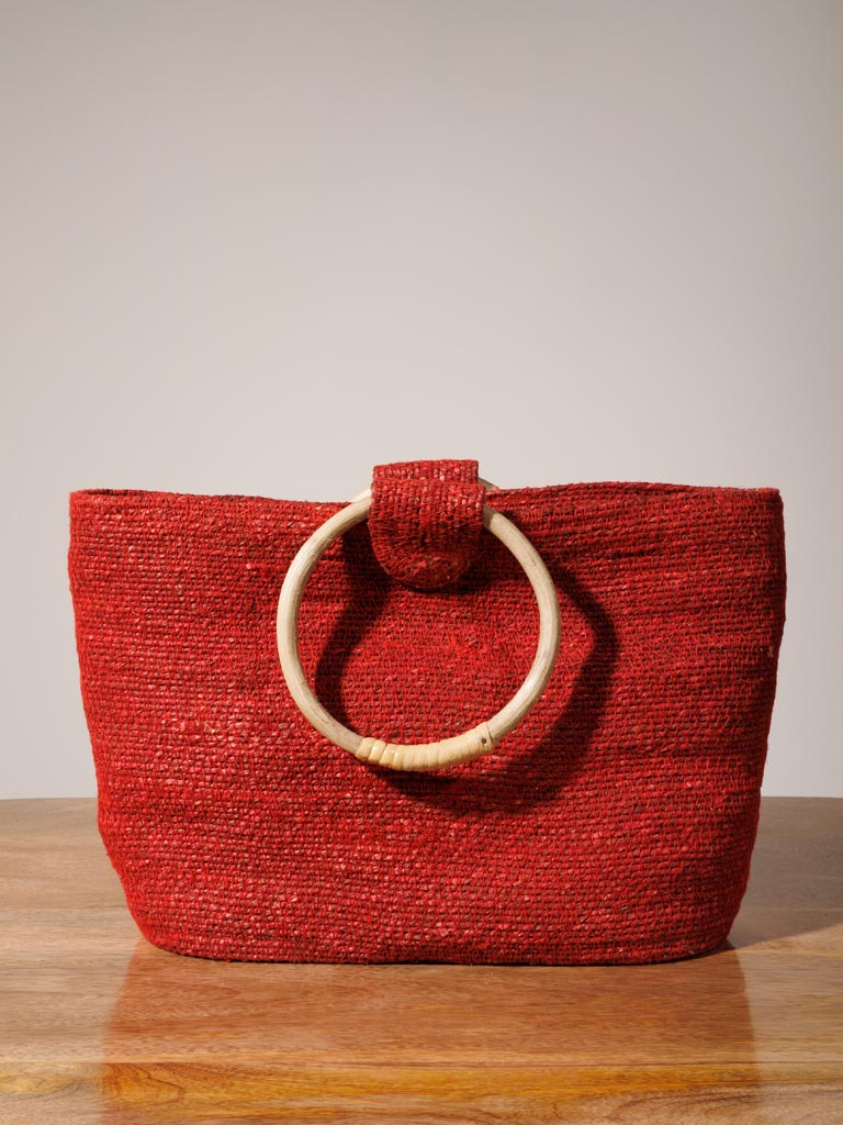 Red hand bag with wooden handles - 6