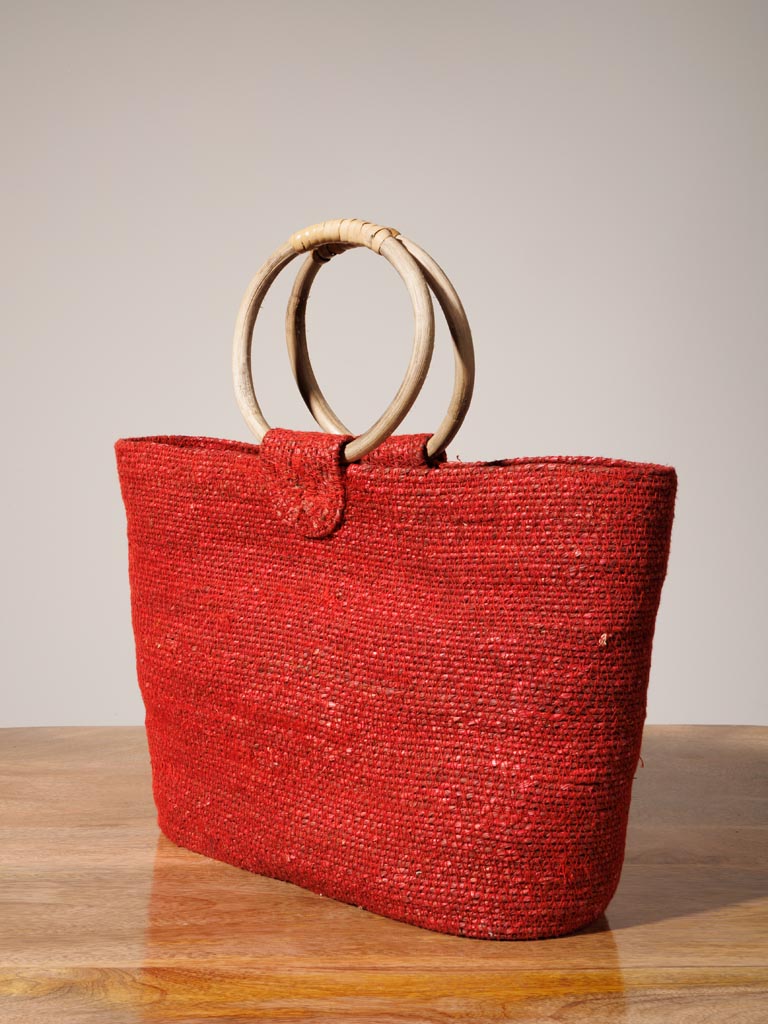 Red hand bag with wooden handles - 5