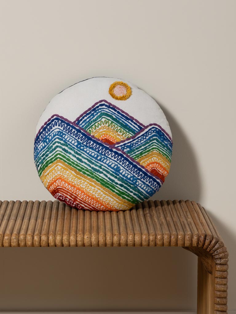 Coussin rond montagnes colorées - 1