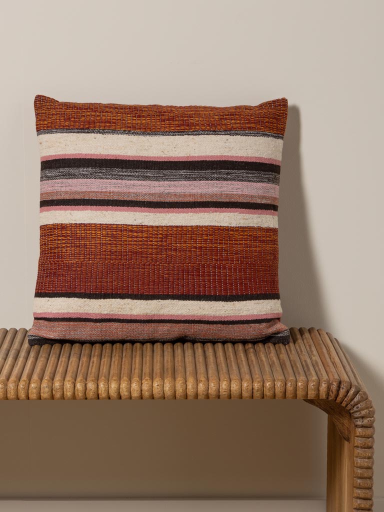 Coussin ligné bordeau - 1