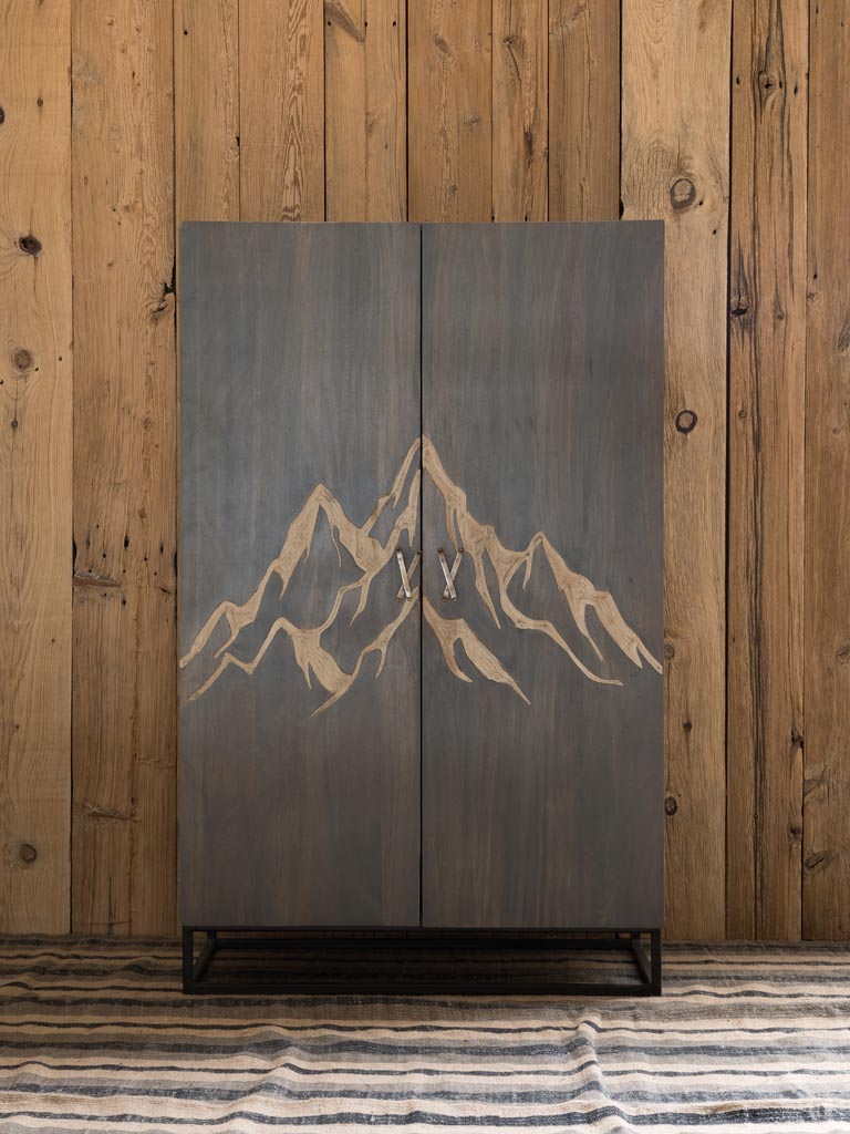 Cabinet engraved mountain & ski handles - 1
