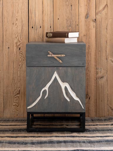 Bedside table engraved mountain & ski handle