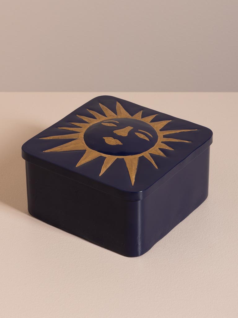 Boîte bleue en métal soleil d'or - 1