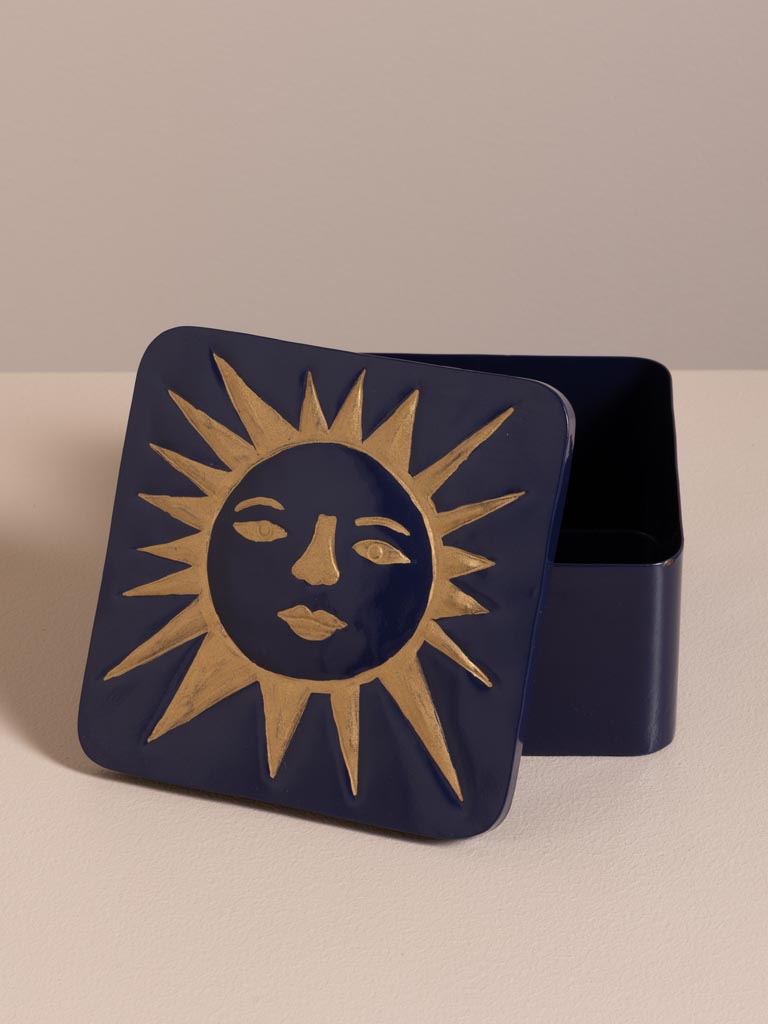 Boîte bleue en métal soleil d'or - 3