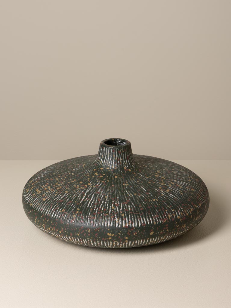Vase rond kaki moucheté - 1