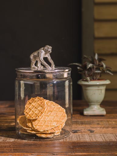 Glass jar with monkey lid