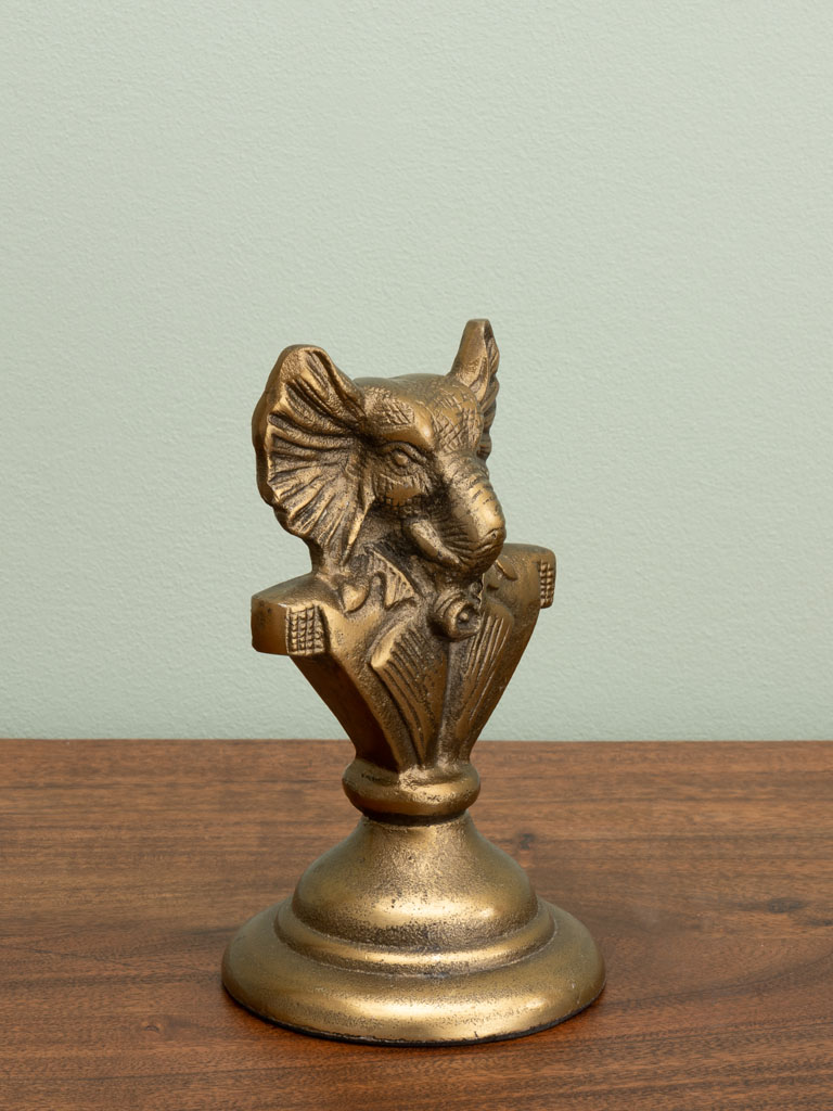 Elephant bust on stand antique gold - 1