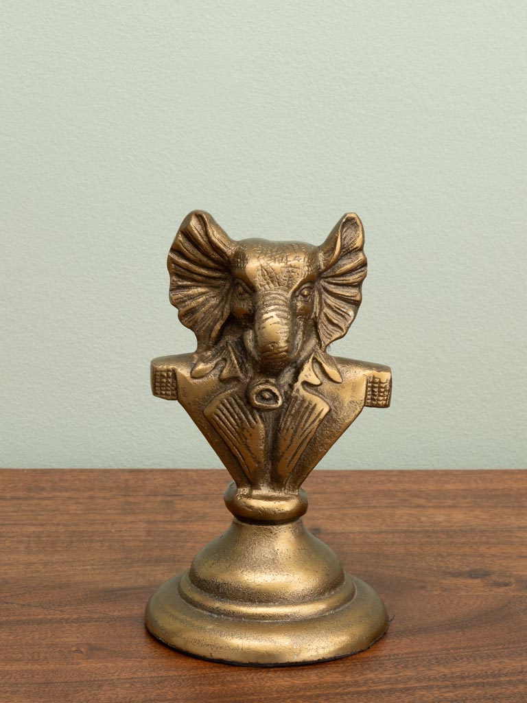 Elephant bust on stand antique gold - 3