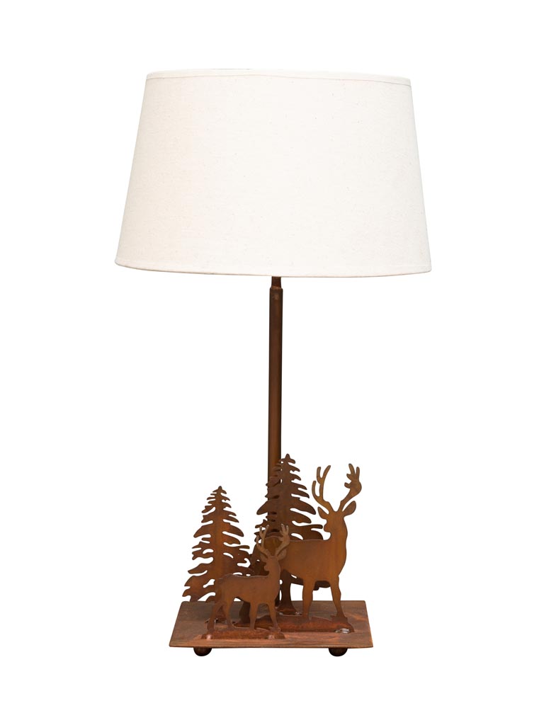 Lamp deer in forest rust patina (30) classic shade (Lampshade included) - 2