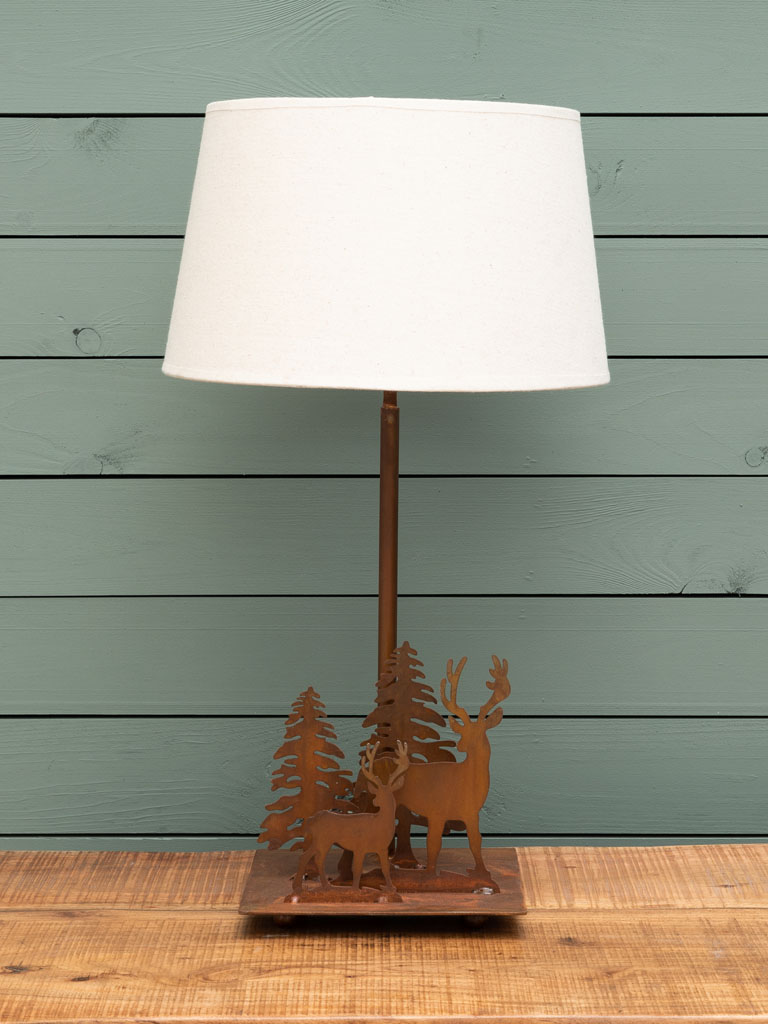 Lamp deer in forest rust patina (30) classic shade (Lampshade included) - 1