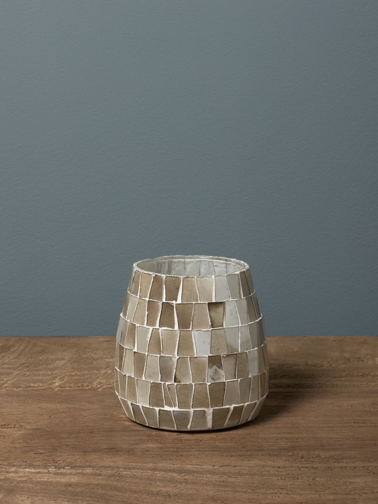 Small beige mosaic candle holder - 1