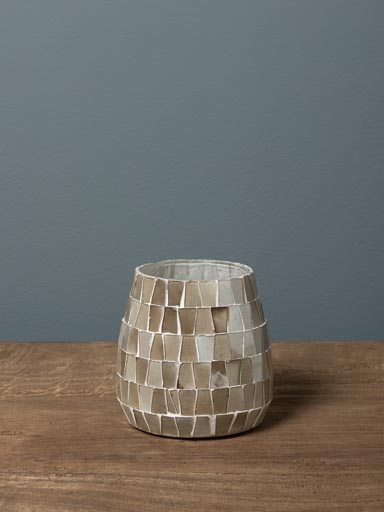 Small beige mosaic candle holder