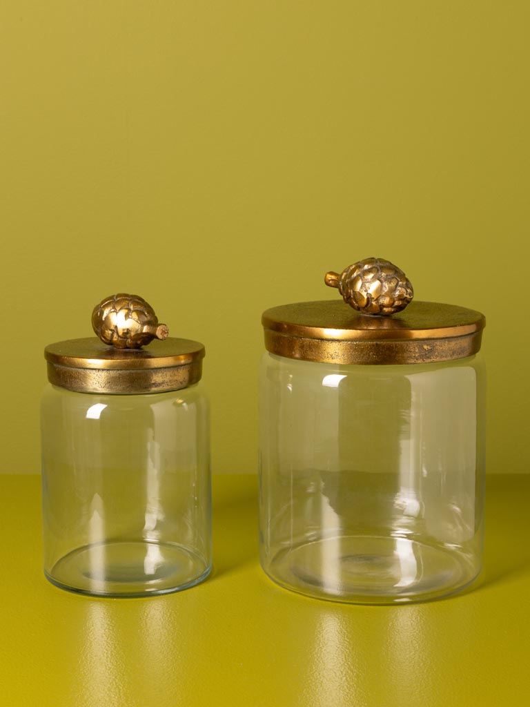 S/2 boîtes en verre couvercle pomme de pin - 1