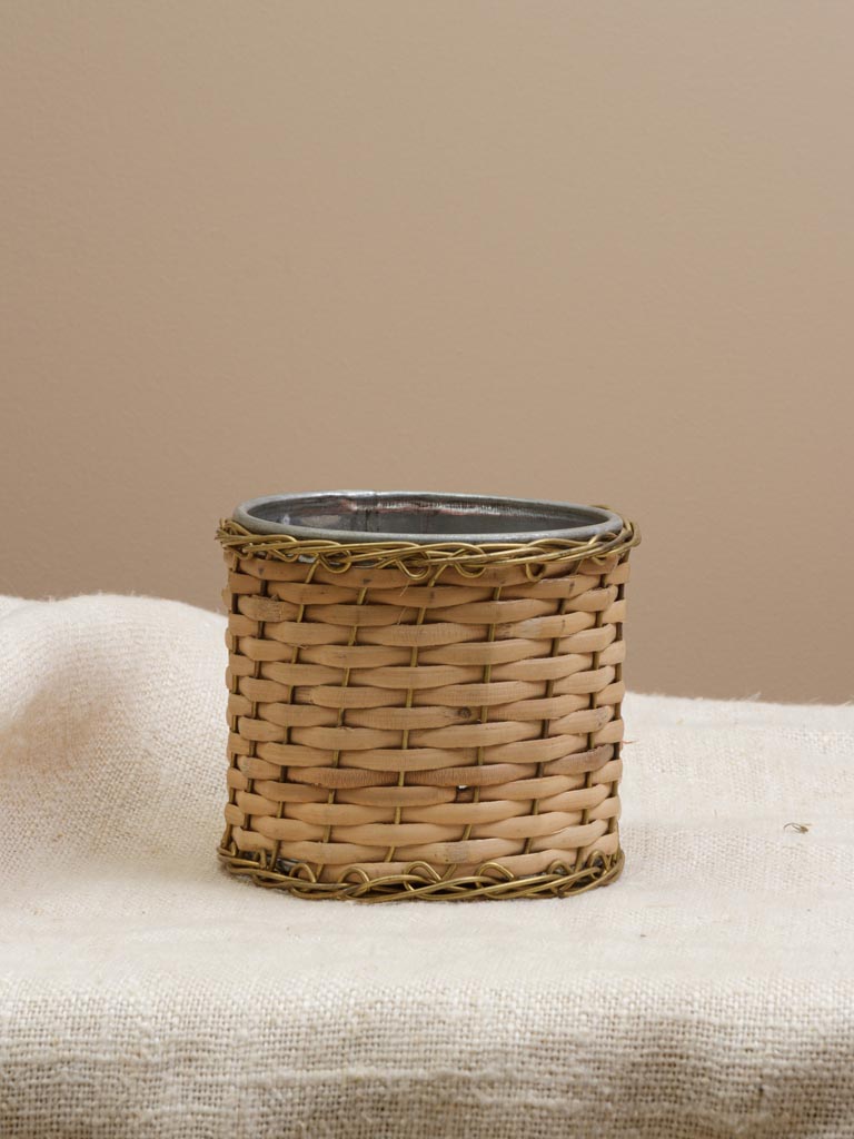 Small zinc pot with rattan - 1