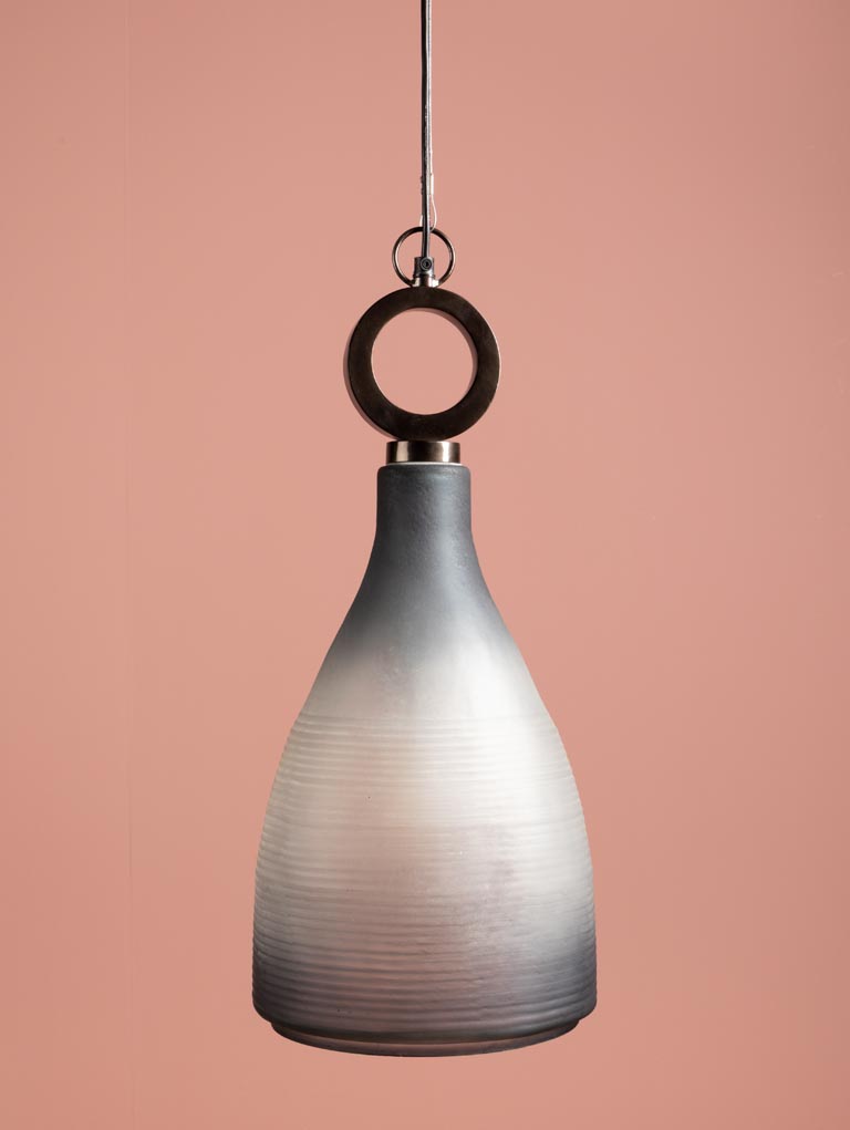 Grande suspension verre sablé bleu Hoopsy - 1