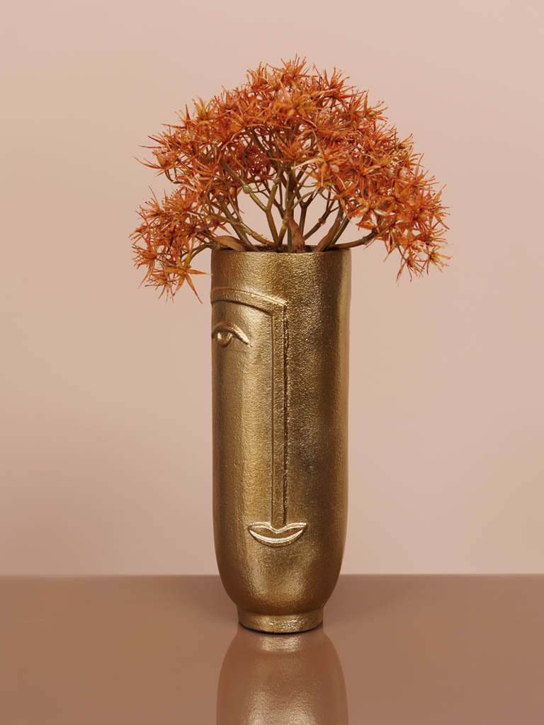 High flower vase Face in brass - 1