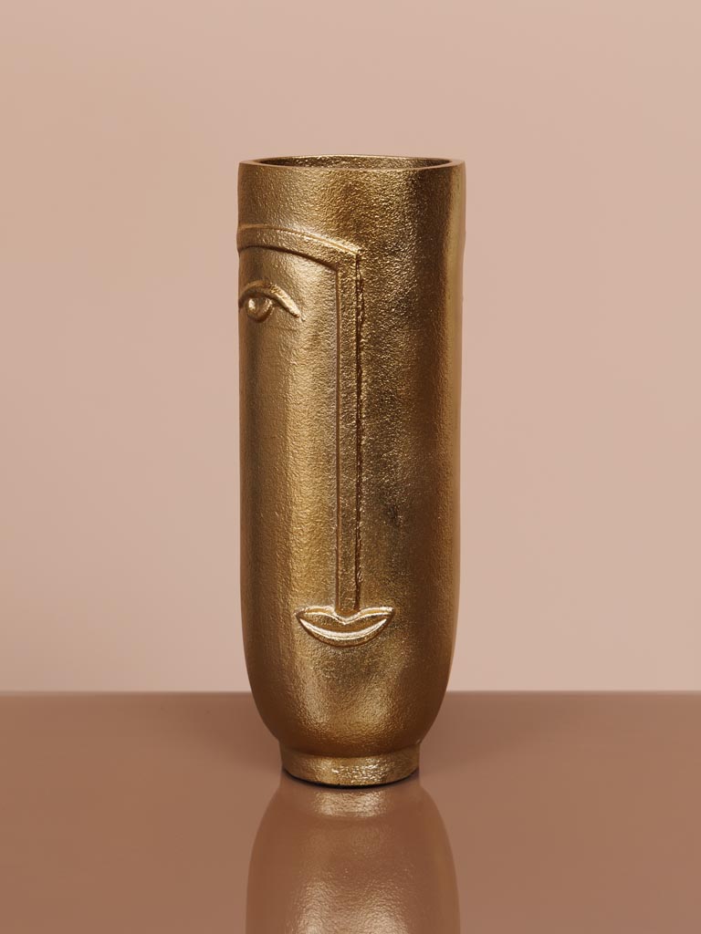 High flower vase Face in brass - 5