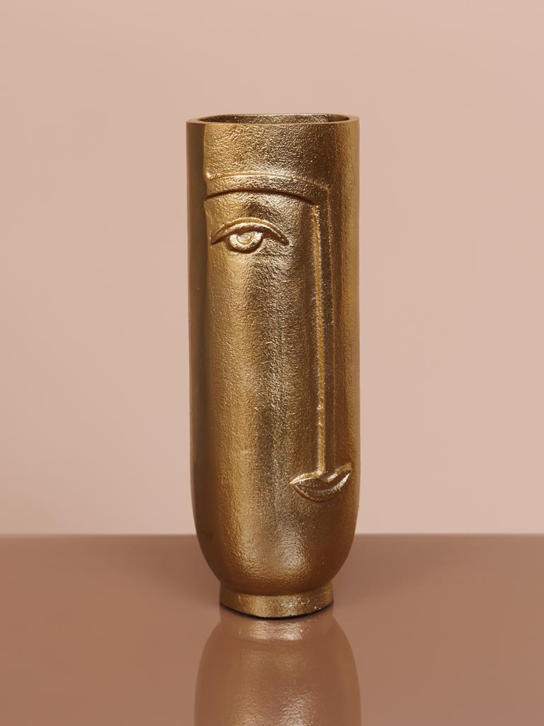 High flower vase Face in brass - 7