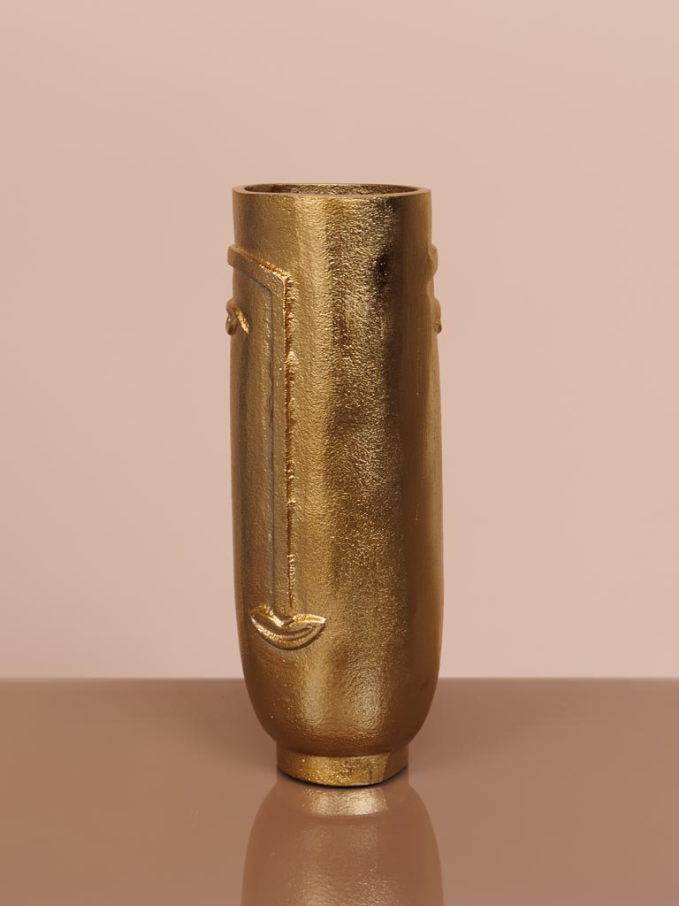 High flower vase Face in brass - 8