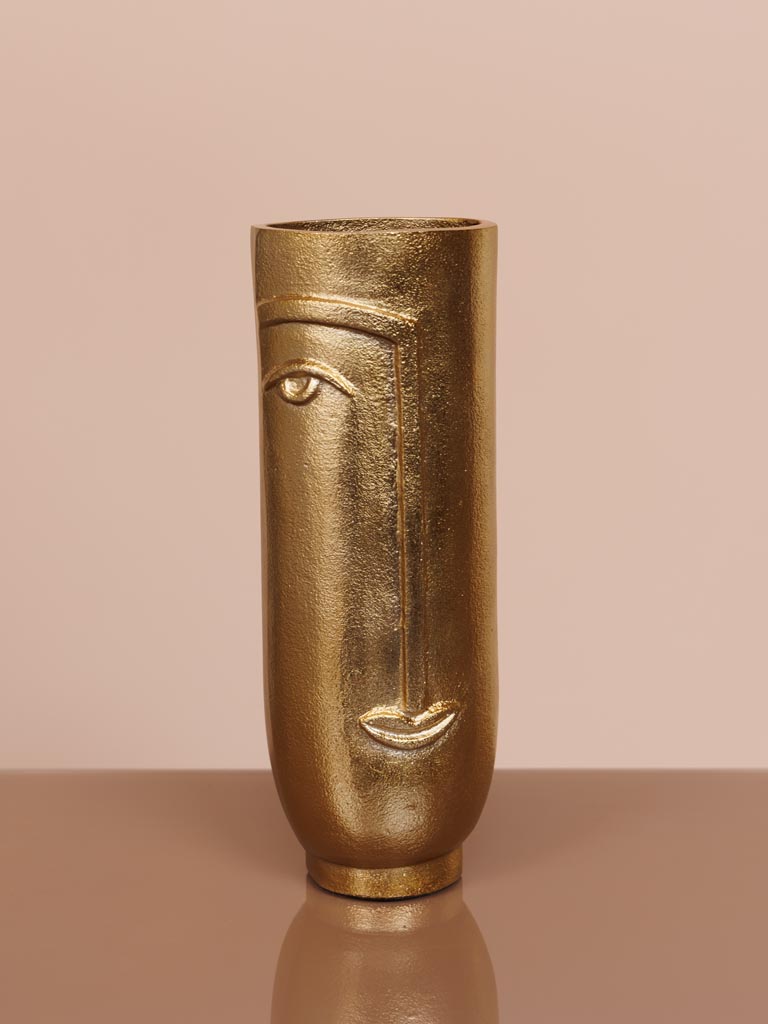 High flower vase Face in brass - 2