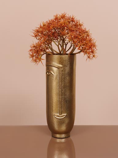 High flower vase Face in brass