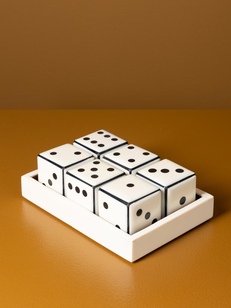 S/6 dés noirs et blancs sur plateau - 1