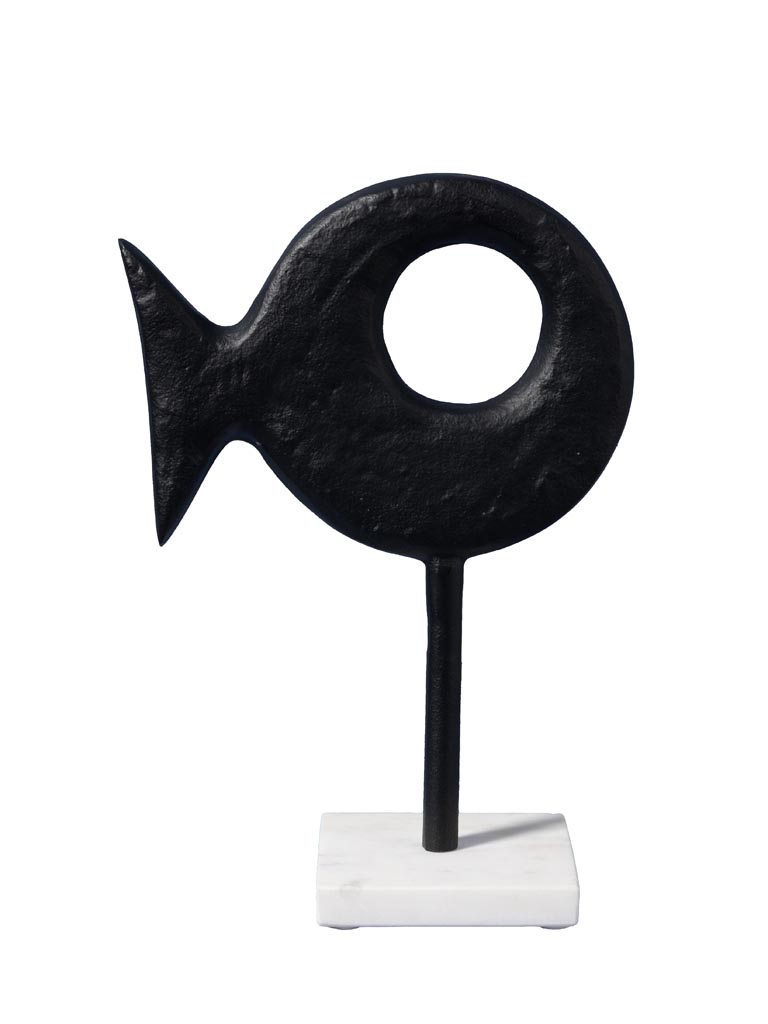Poisson rond noir stylisé sur base marbre - 2