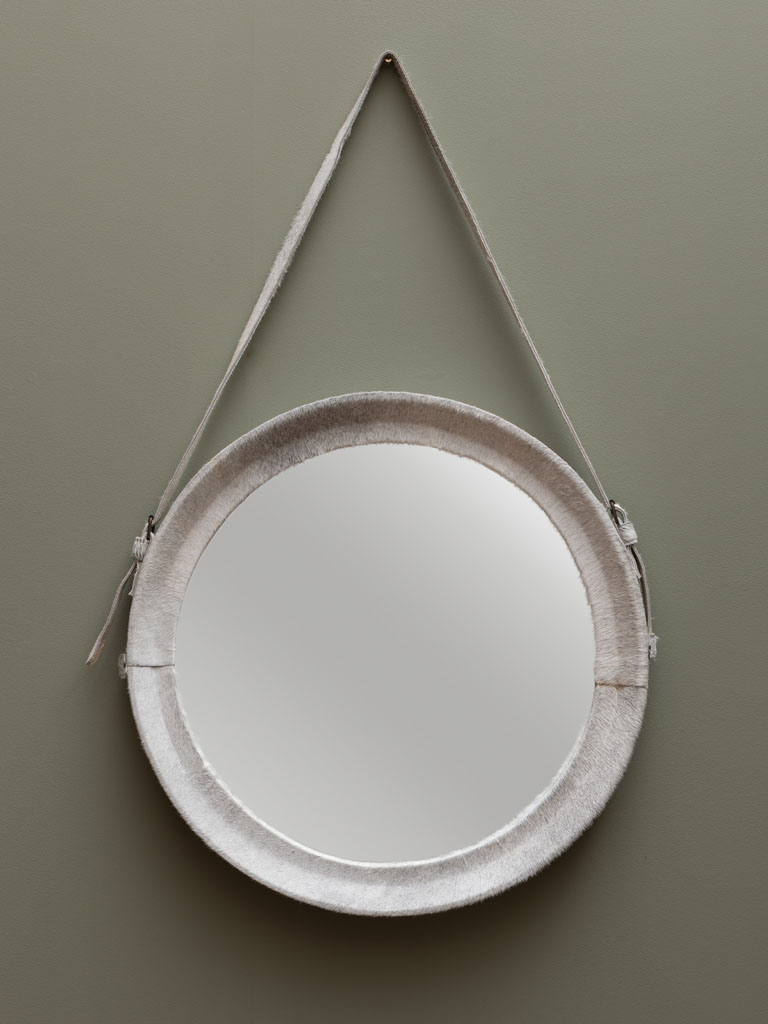 Miroir rond peau de vache grise - 1