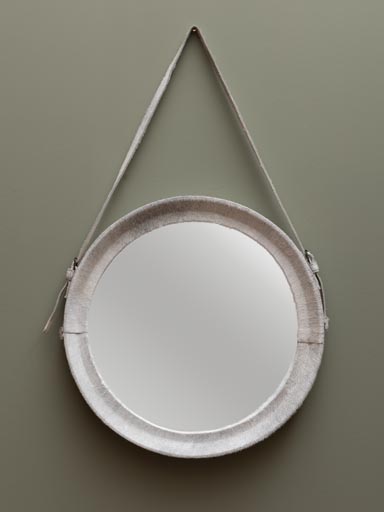 Miroir rond peau de vache grise