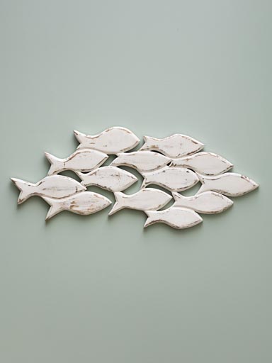 Wooden deco shoal of white fishes
