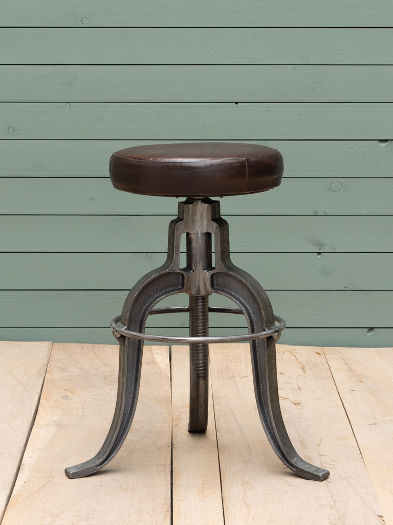 Iron stool Saloon leather seat - 1