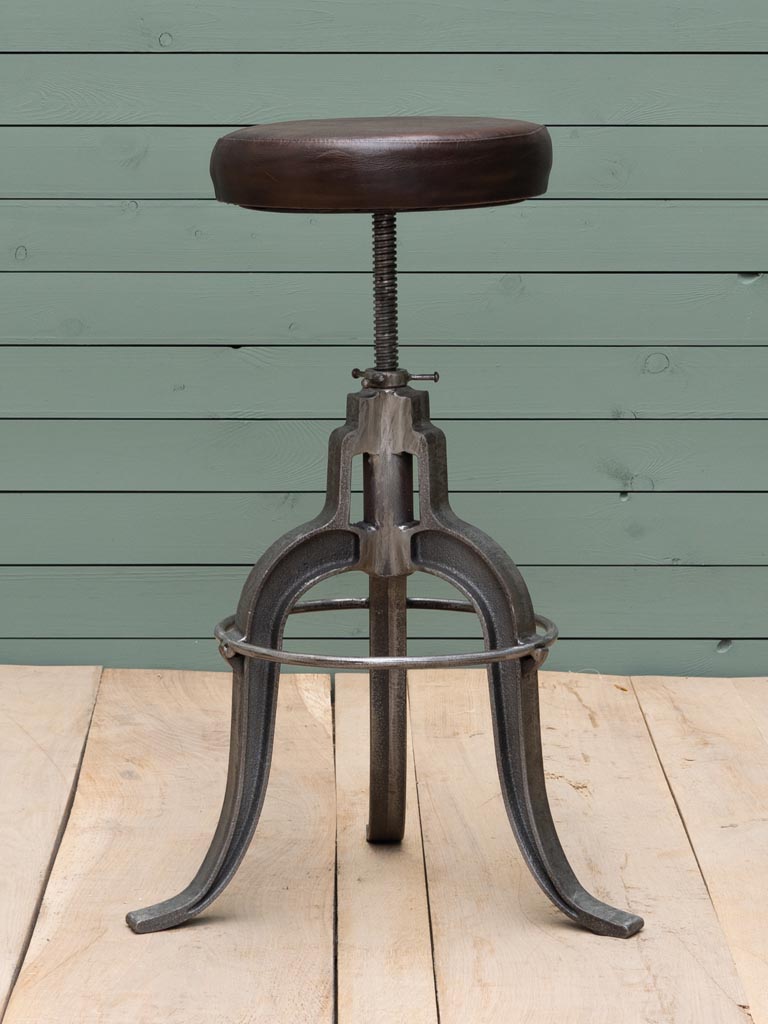 Iron stool Saloon leather seat - 3