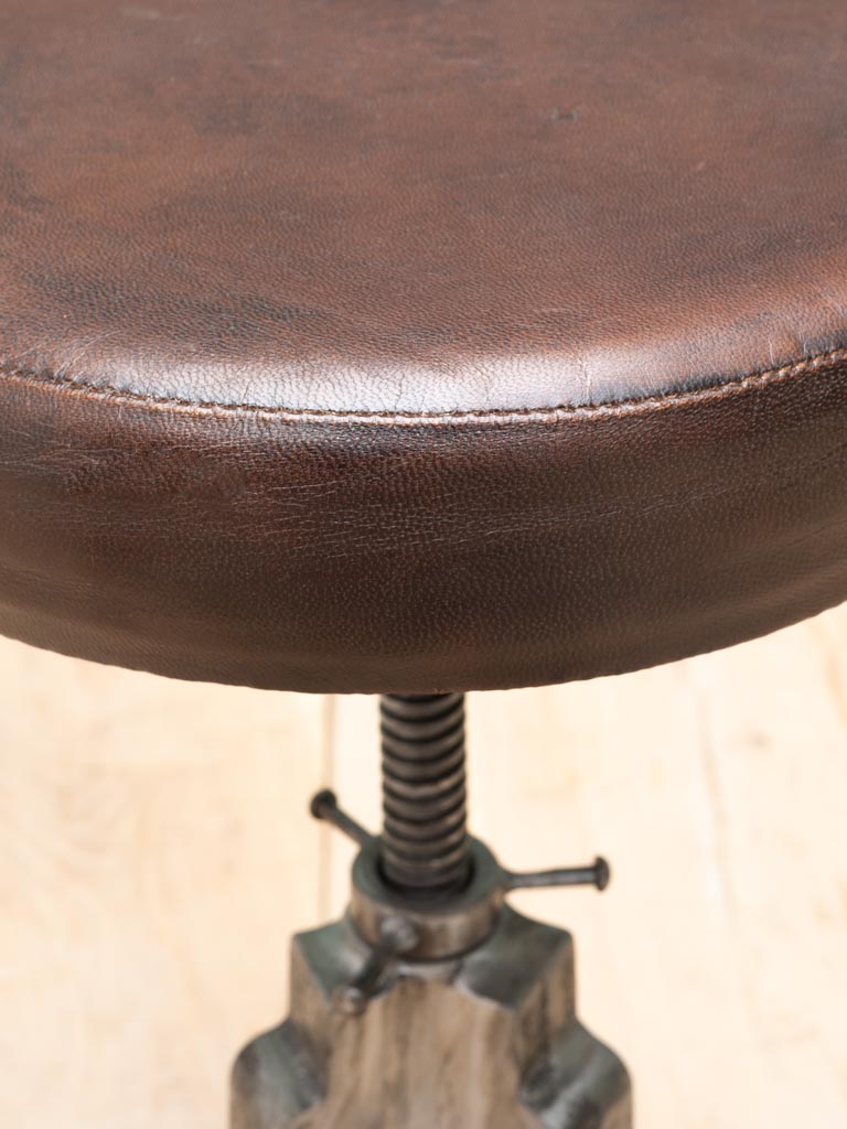 Iron stool Saloon leather seat - 5