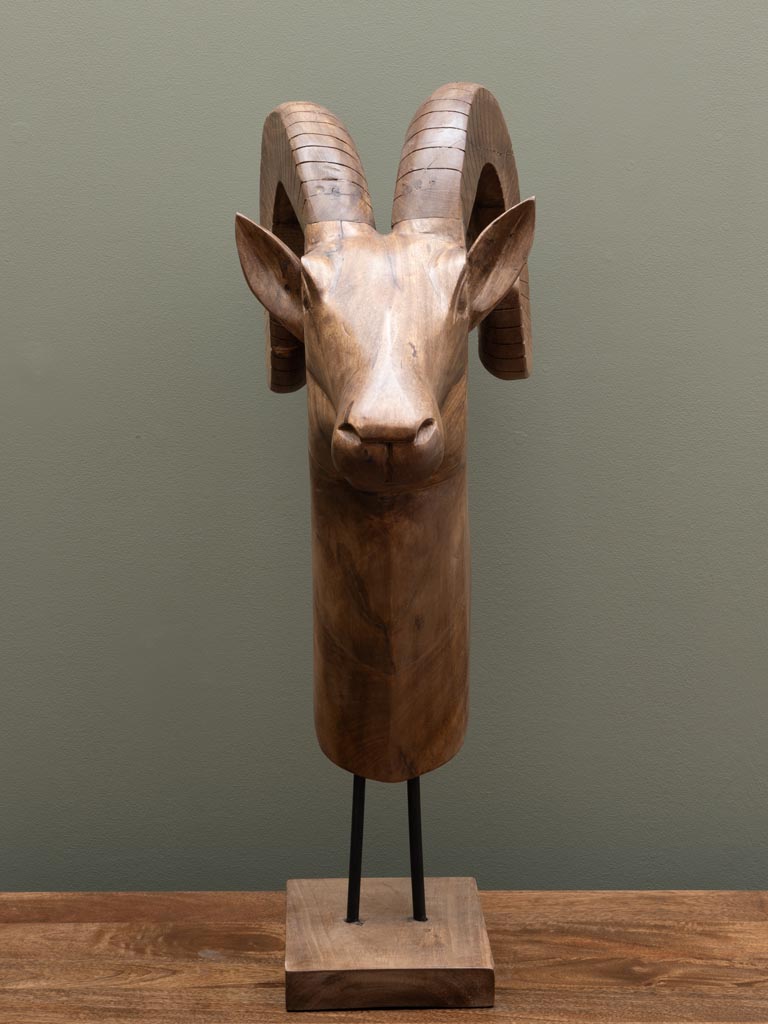 Large ram head in natural mango wood - 6