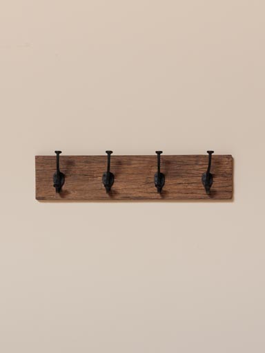 Recycled wood wall coat rack 4 hooks Cheyenne