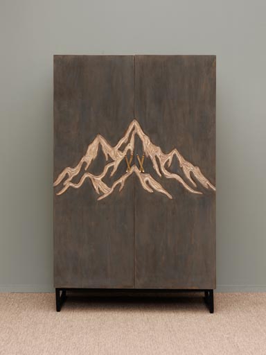 Cabinet engraved mountain & ski handles