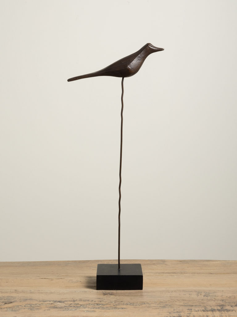 Oiseau bois sculpté sur tige - 1
