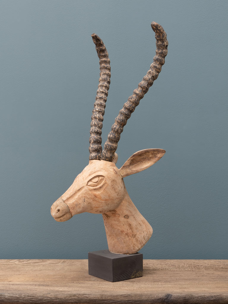 Grande tête de gazelle bois sculpté - 1