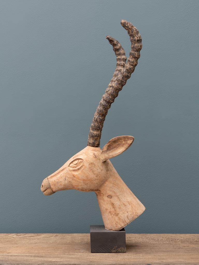 Grande tête de gazelle bois sculpté - 3